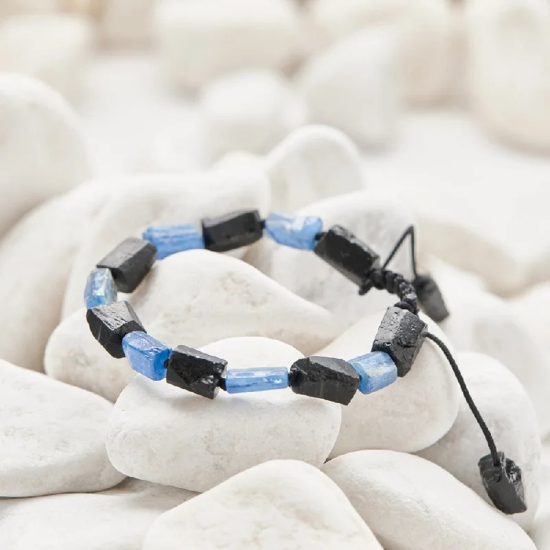 Multi-Color Beaded Bracelet-Blue Kyanite and Black Tourmaline Stone Bracelet