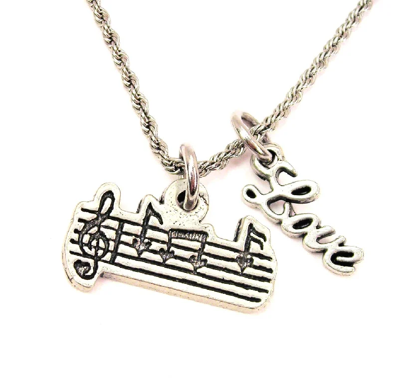 Multicolor Pendant Necklace-Musical Bar 20" Chain Necklace With Cursive Love Accent