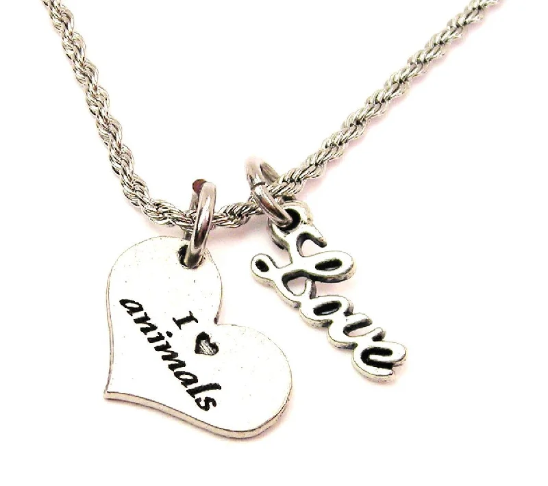 Simple Diamond Necklace-I Love Animals 20" Chain Necklace With Cursive Love Accent