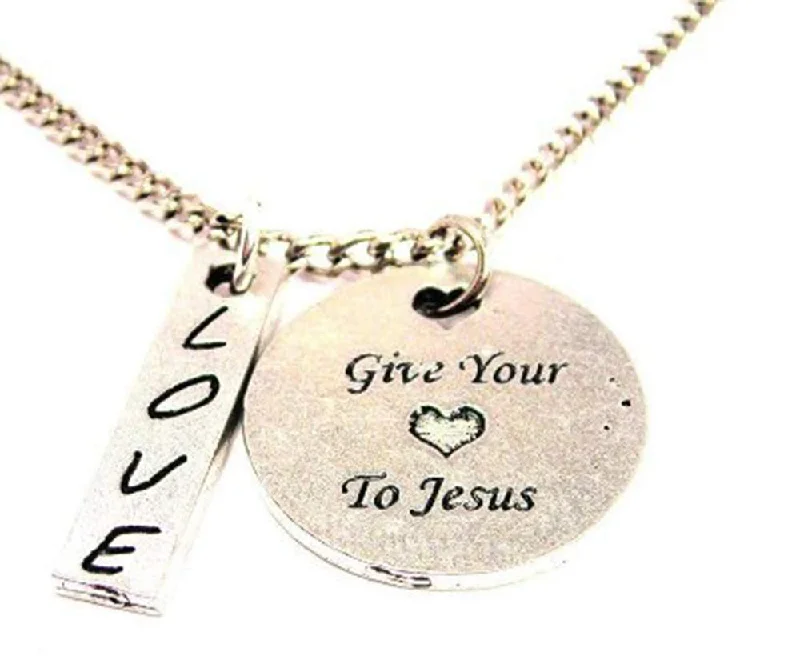 Beaded Statement Necklace-Give Your Heart To Jesus Love Stick Necklace