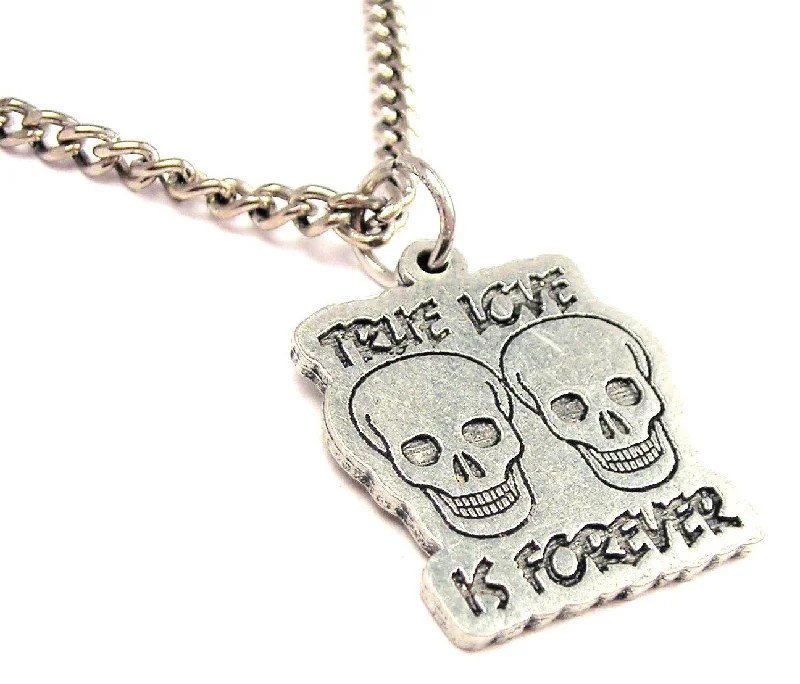 Gold Link Necklace-True Love Is Forever Skulls Single Charm Necklace