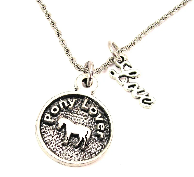 Silver Choker Necklace-Pony Lover 20" Chain Necklace With Cursive Love Accent