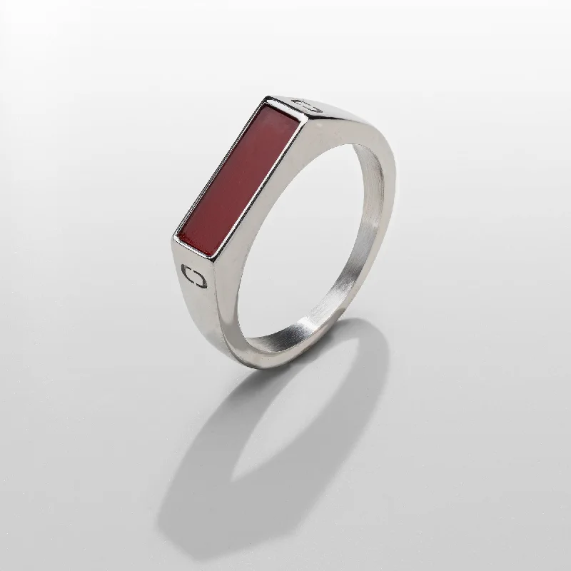 Oval Engagement Ring-Red Rectangle Stone Signet Ring (Silver)