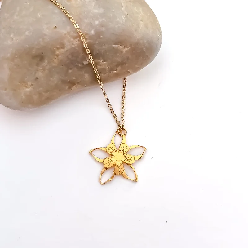 Simple Gold Chain Necklace-Columbine Flower Necklace