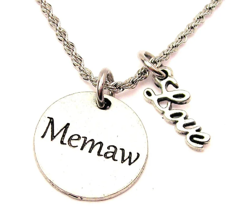 Wedding Necklace for Bride-Memaw 20" Chain Necklace With Cursive Love Accent