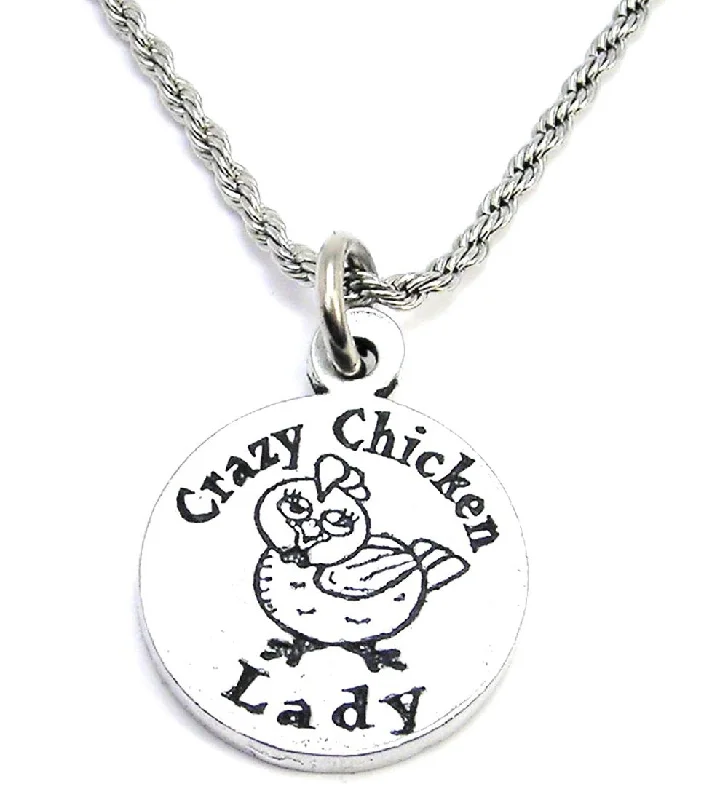 Customizable Gold Necklace-Crazy Chicken Lady Single Charm Necklace