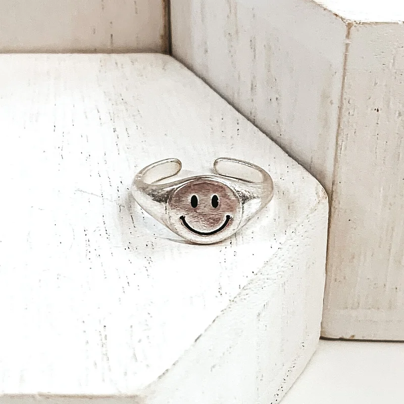 Custom Silver Engagement Ring-Happy Face Ring in Silver Tone