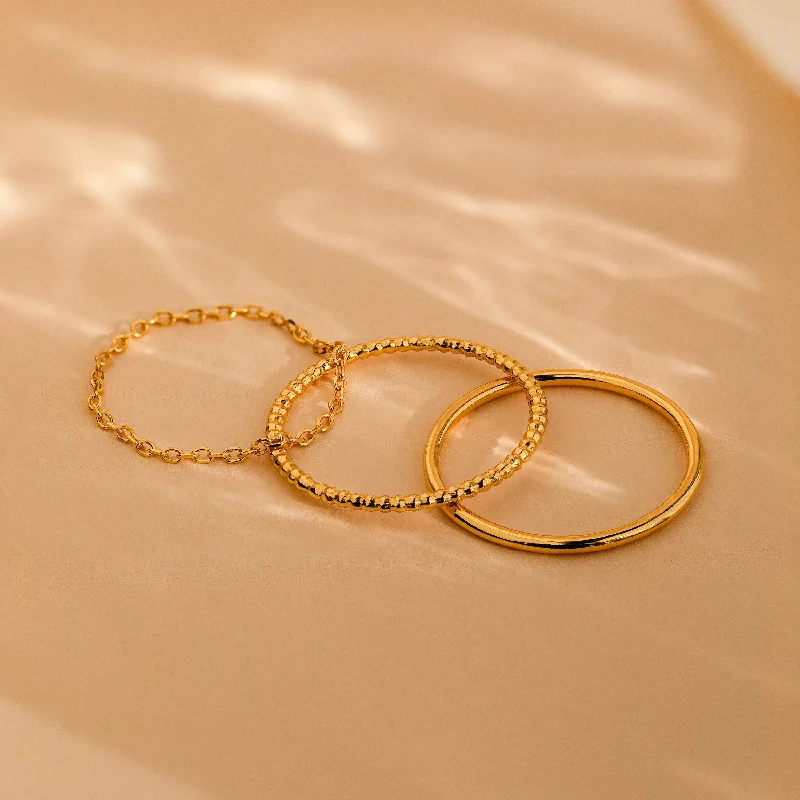 Yellow Gold Wedding Ring-Textured Stacking Ring Set