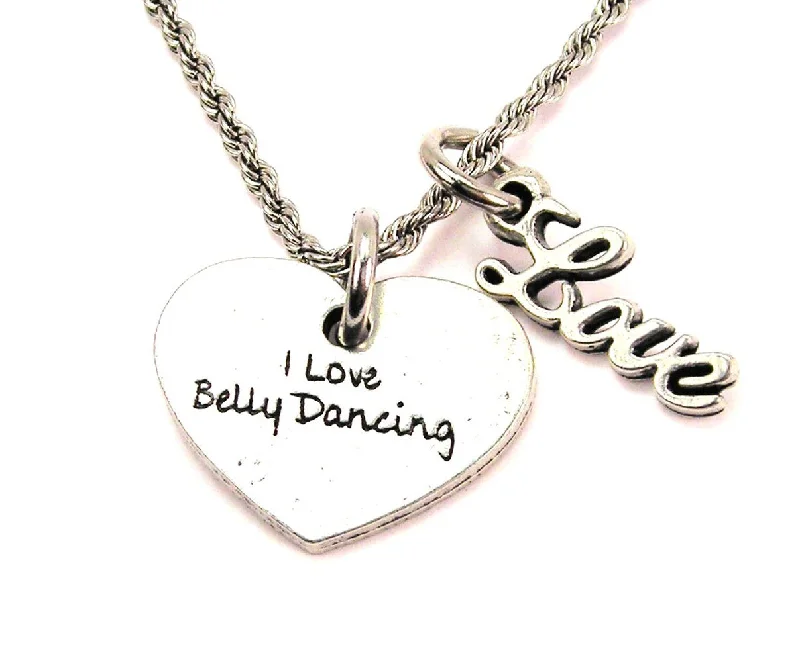 Modern Chain Necklace-I Love Belly Dancing 20" Chain Necklace With Cursive Love Accent