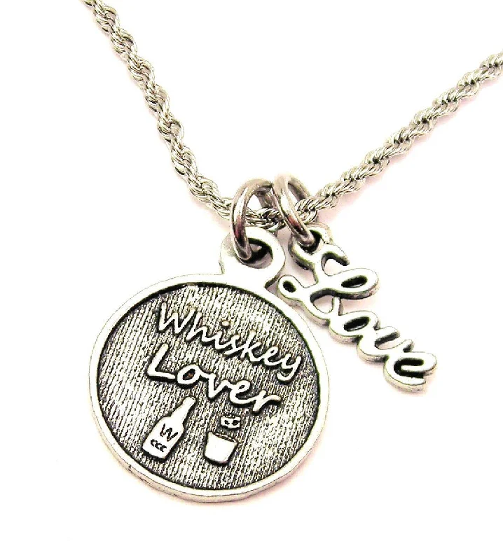 Classic Chain Necklace-Whiskey Lover 20" Chain Necklace With Cursive Love Accent