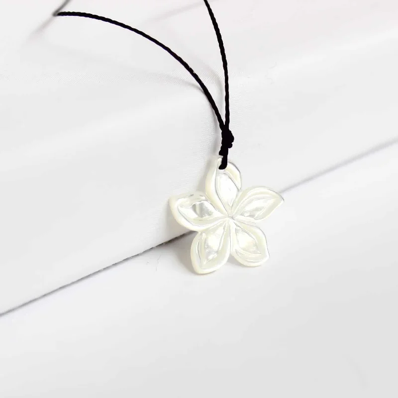 Silver Chain Necklace with Pendant-Carved Plumeria Necklace