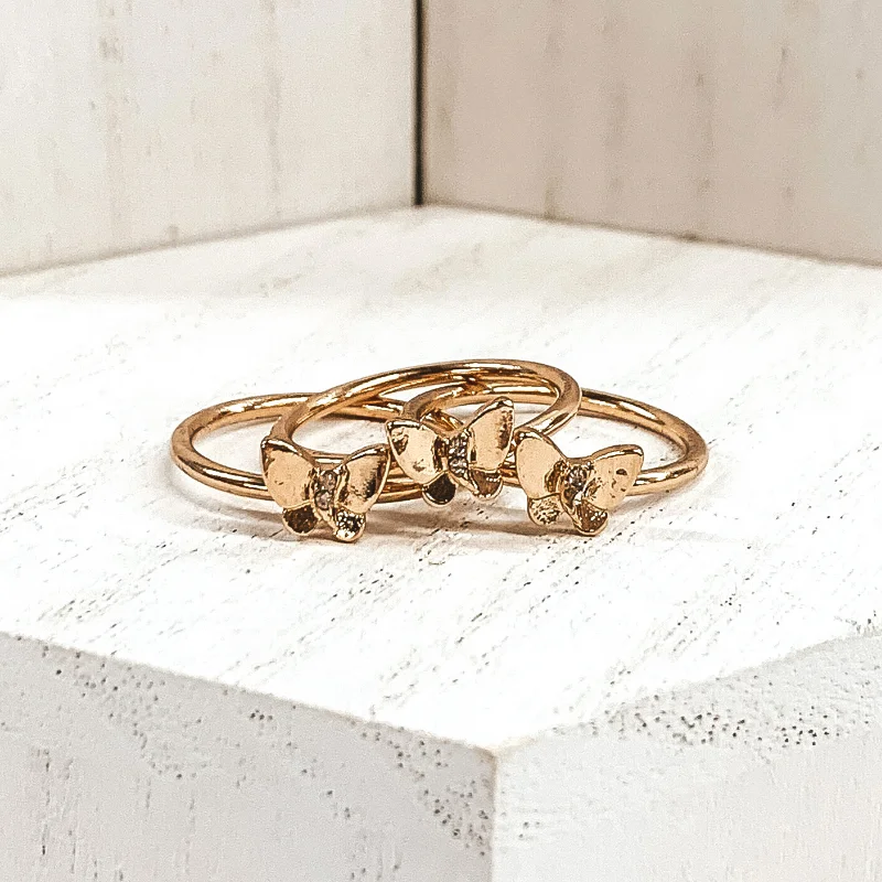 Stackable Rings for Women-Set of 3 | Butterfly Ring Set in Gold Tone