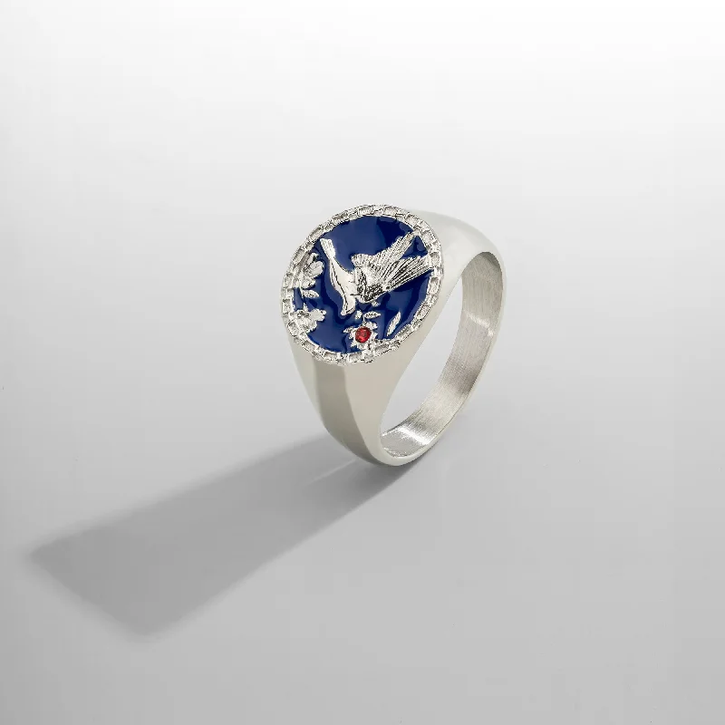 Elegant Diamond Ring-Enamel Swallow Signet Ring (Silver)