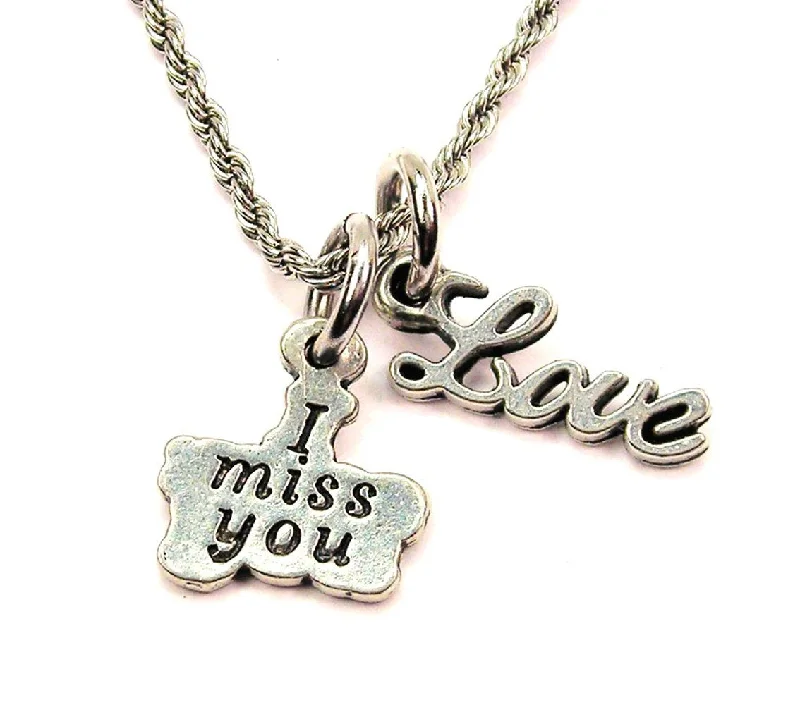 Retro Gold Necklace-I Miss You 20" Chain Necklace With Cursive Love Accent