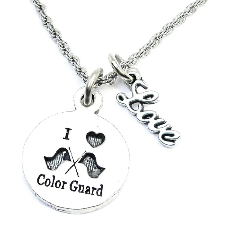 Crystal Necklace for Wedding-I Love Color Guard 20" Rope Necklace With Love