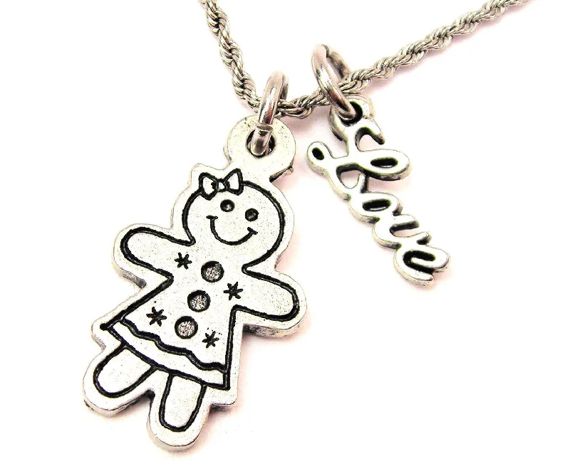 Delicate Chain Necklace-Gingerbread Girl 20" Chain Necklace With Cursive Love Accent