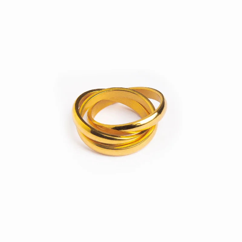 Bold Silver Band Ring-Havana Curb Ring Stack - Gold