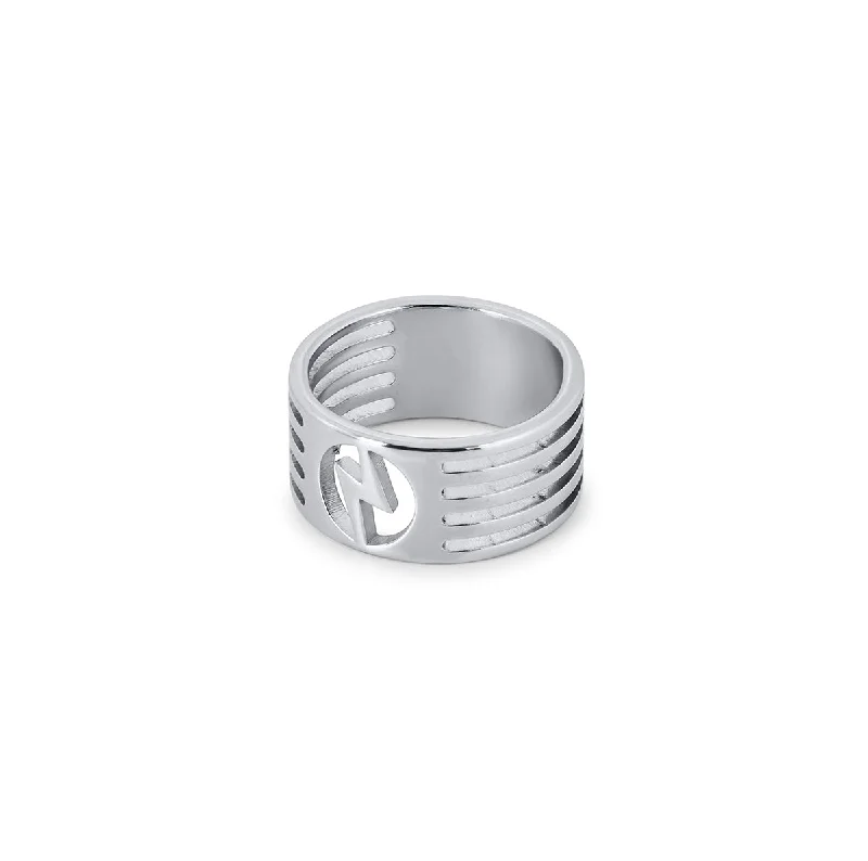 Chunky Gold Ring-Bolt Cut-Out Ring - Silver