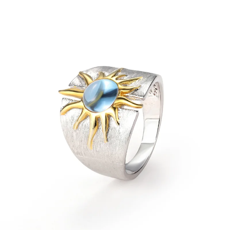 Simple Gold Wedding Ring-Handmade Natural Topaz Ring Sun | S925