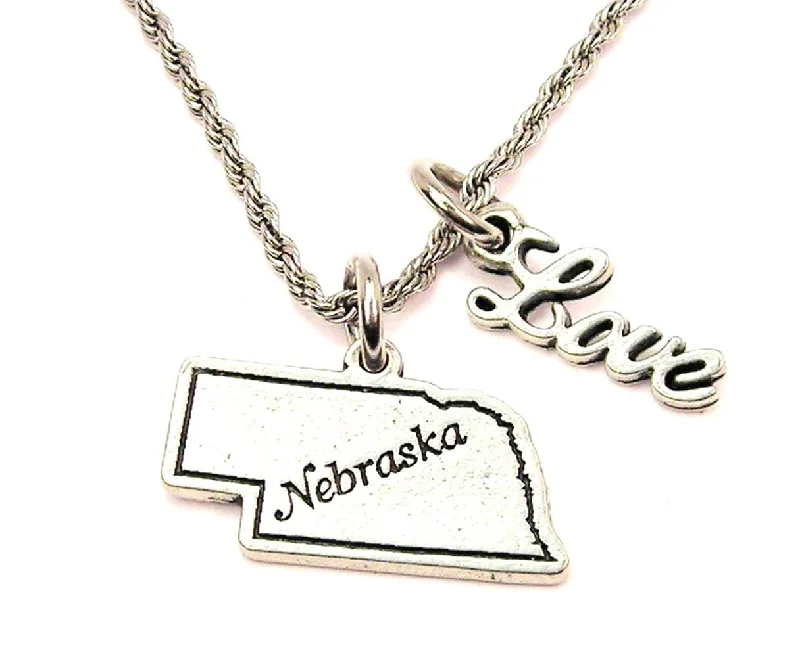 Ethnic Necklace for Women-Nebraska 20" Chain Necklace With Cursive Love Accent