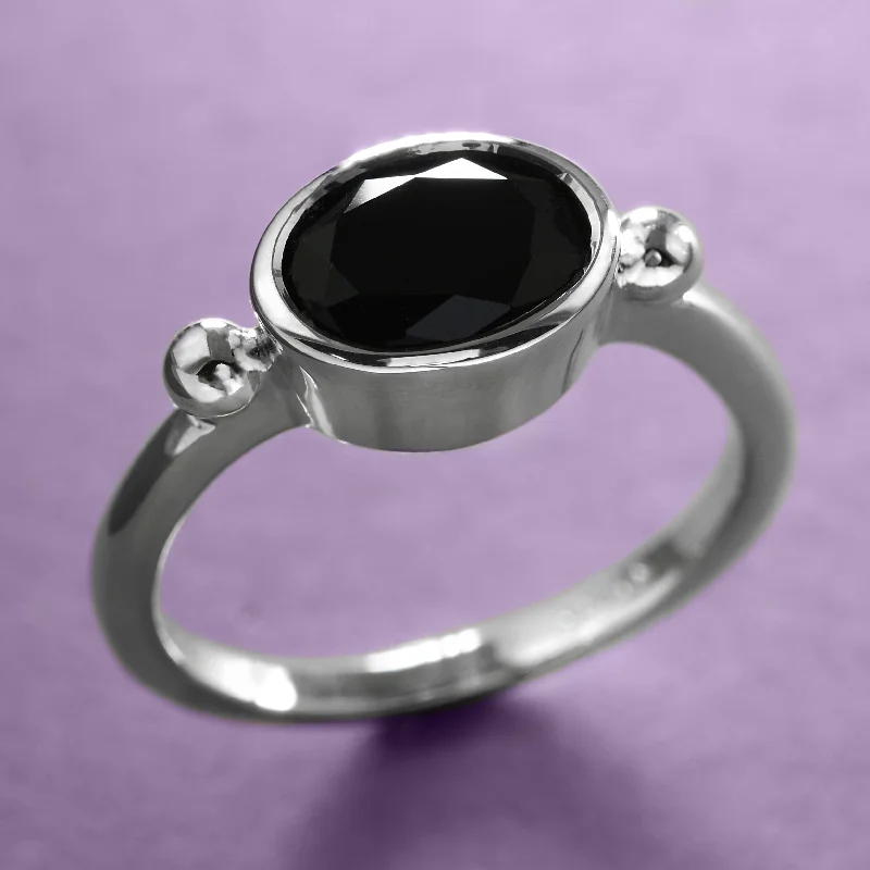 Blue Diamond Engagement Ring-Black Onyx Ring In Silver