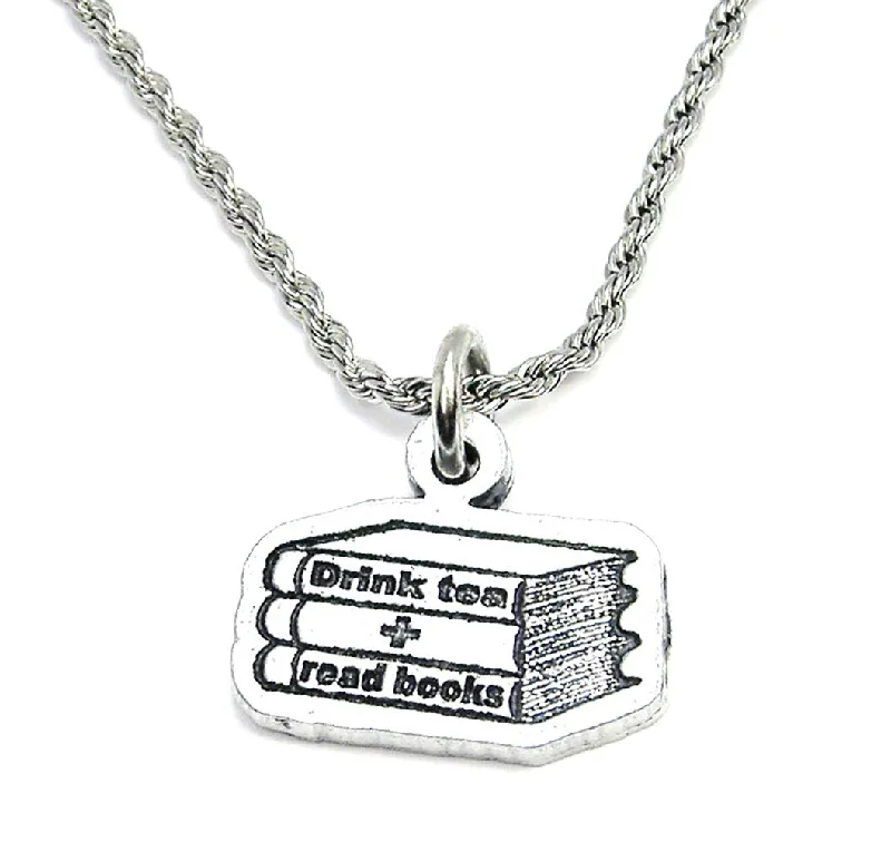 Stylish Long Necklace-Drink Tea And Read Books Single Charm Necklace