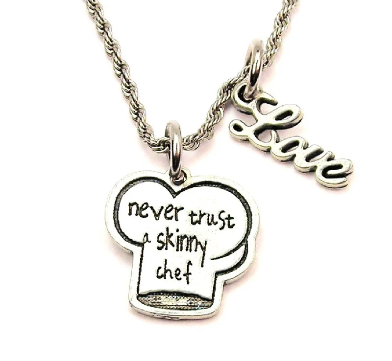 Personalized Birthstone Necklace-Never Trust A Skinny Chef 20" Chain Necklace With Cursive Love Accent