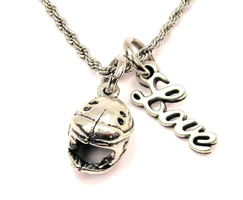 Long Necklace for Party-Motorcycle Helmet 20" Chain Necklace With Cursive Love Accent