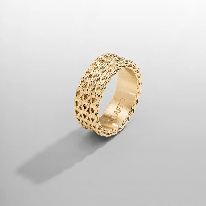 Silver Band Ring-Rope Stack Ring (Gold)