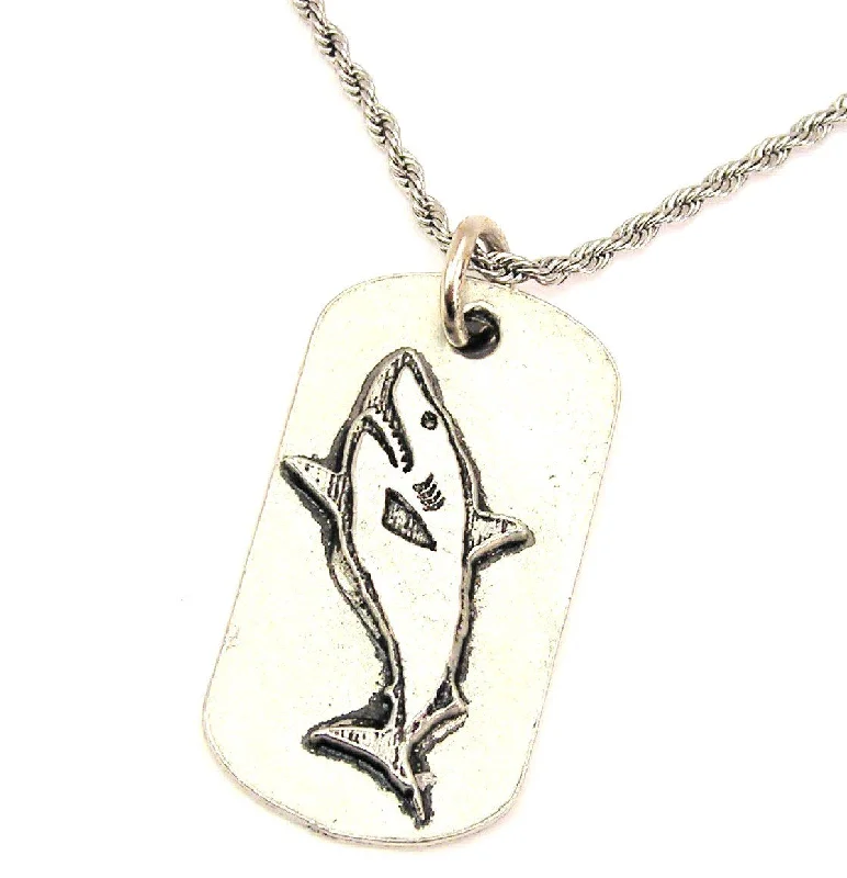 Large Stone Necklace-Shark Dog Tag Single Charm Necklace