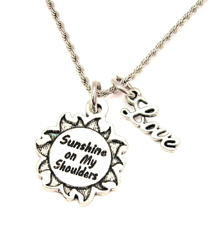 Diamond Necklace for Women-Sunshine On My Shoulders In Sun 20" Chain Necklace With Cursive Love Accent