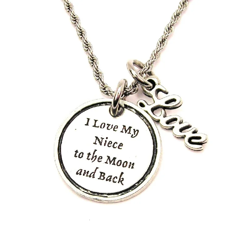 Custom Letter Necklace-I Love My Niece To The Moon And Back 20" Chain Necklace With Cursive Love Accent