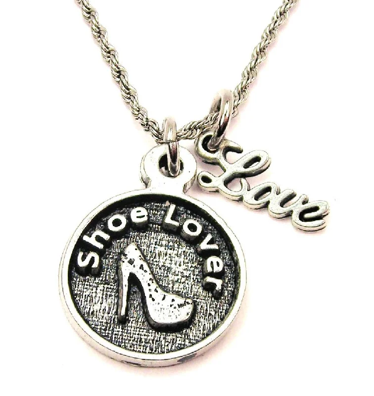 Layered Silver Necklace-Shoe Lover 20" Chain Necklace With Cursive Love Accent