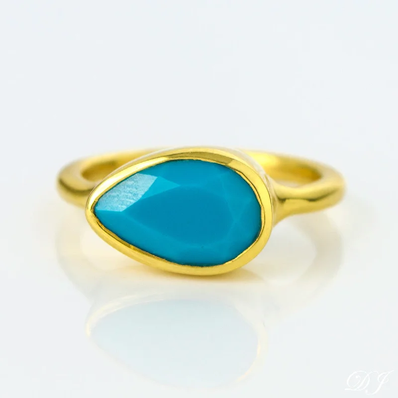 Wedding Ring with Sapphire Stones-Turquoise teardrop cut bezel set ring - December Birthstone