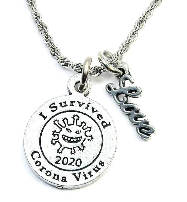 Gold Choker Necklace-I Survived Corona Virus 2020 20" Rope Necklace With Love