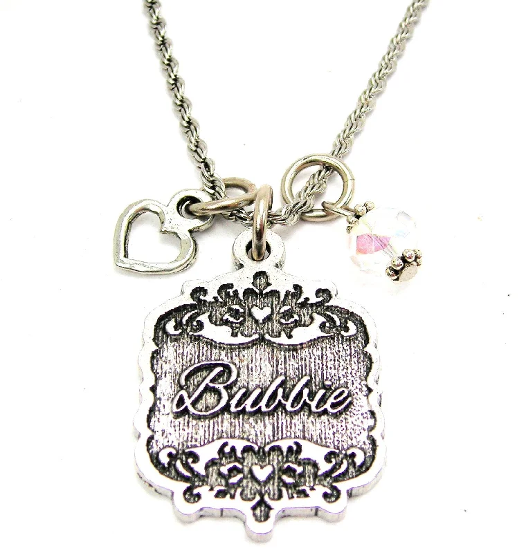 Unique Chain Necklace for Women-Bubbie Victorian Scroll With Open Heart And Crystal 20" Stainless Steel Rope Necklace