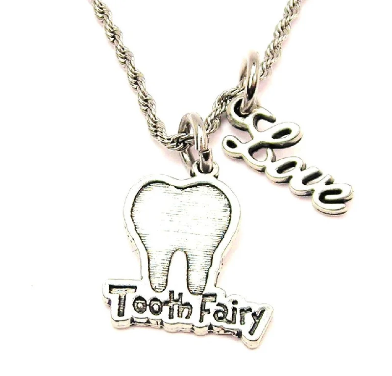 Custom Birthstone Necklace for Mom-Tooth Fairy 20" Chain Necklace With Cursive Love Accent