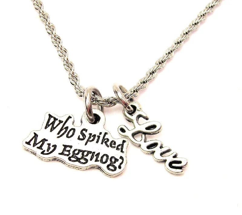 Women’s Fashion Necklace-Who Spiked My Eggnog 20" Chain Necklace With Cursive Love Accent