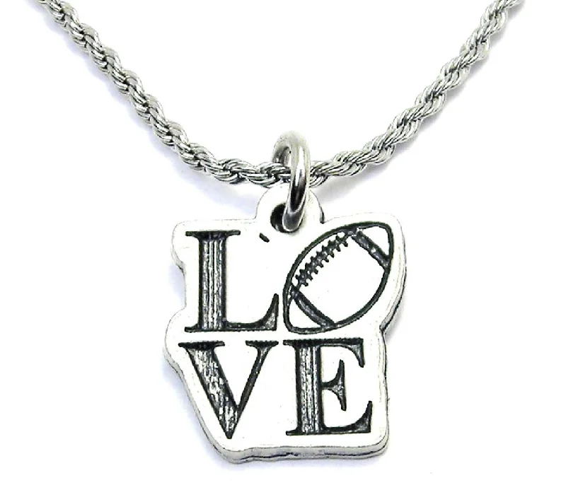 Silver Choker Necklace-Love With Football O Single Charm Necklace