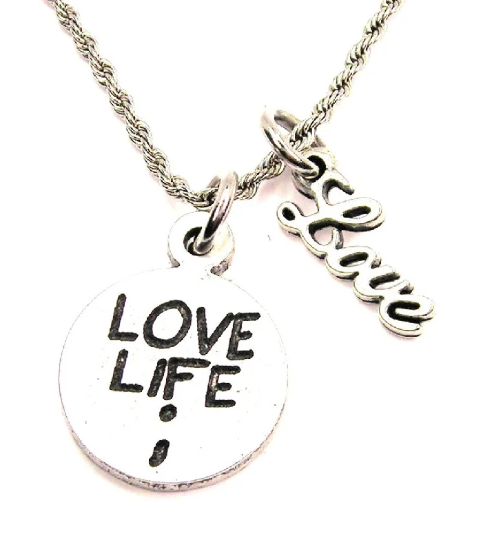 Vintage Gold Necklace-Love Life ; 20" Chain Necklace With Cursive Love Accent