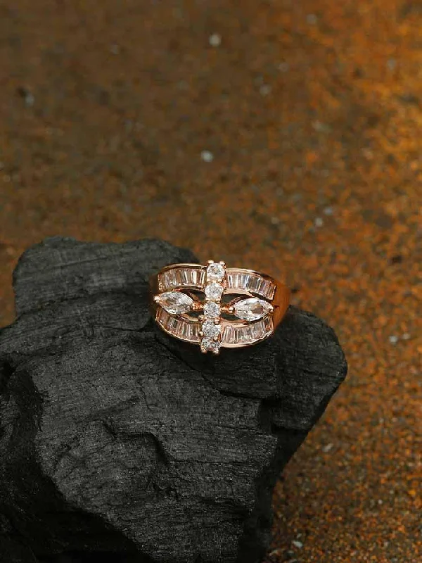 Stylish Gold Ring-Rose Gold Seeta Zirconia Ring - EOSS