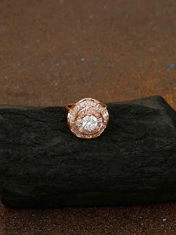 Elegant Platinum Engagement Ring-Rose Gold Lyric Zirconia Ring - EOSS