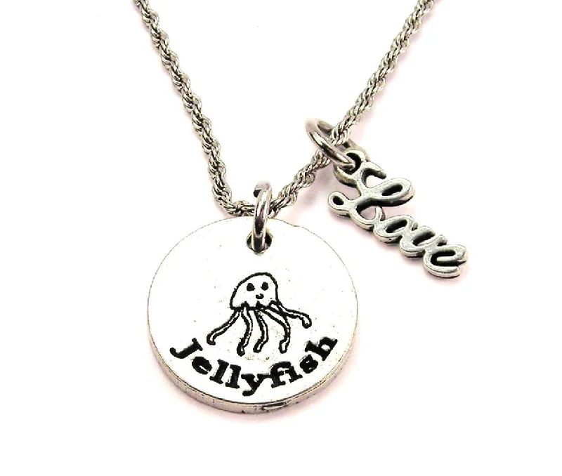 Black Diamond Necklace-Jellyfish 20" Chain Necklace With Cursive Love Accent