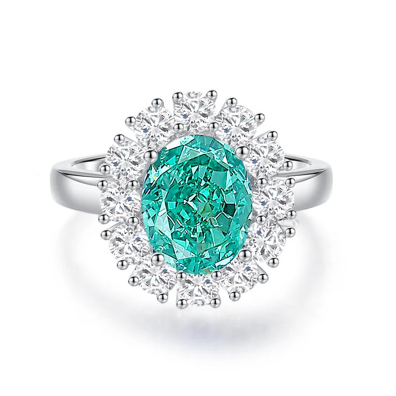 Women’s Stackable Rings-Paraiba Tourmaline Halo Ring in 925 Sterling Silver