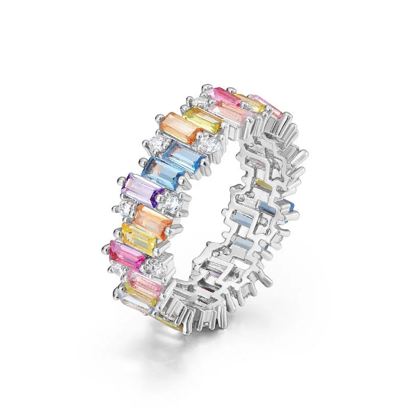 Solitaire Engagement Ring-Pastel Rainbow Ring Band | S925