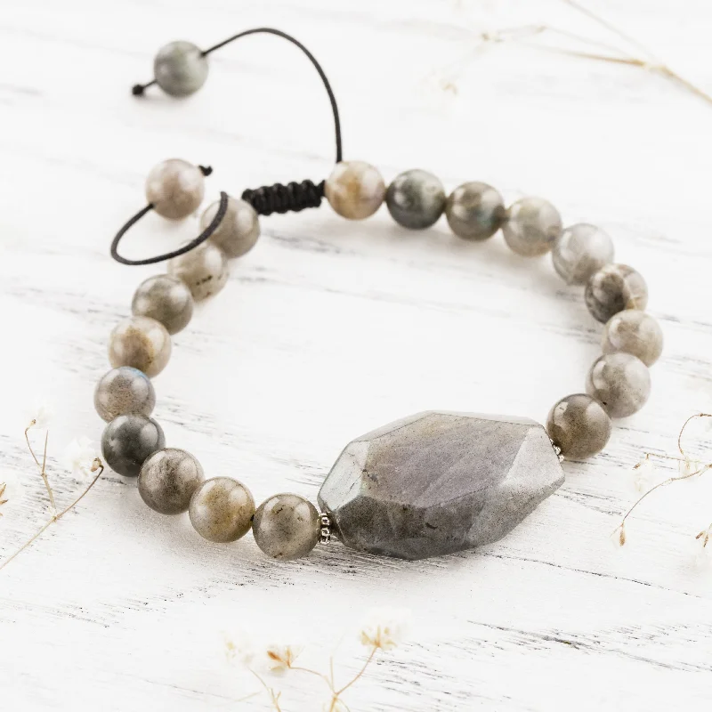 Custom Gold Bangle-Balance And Intuition Labradorite Bracelet