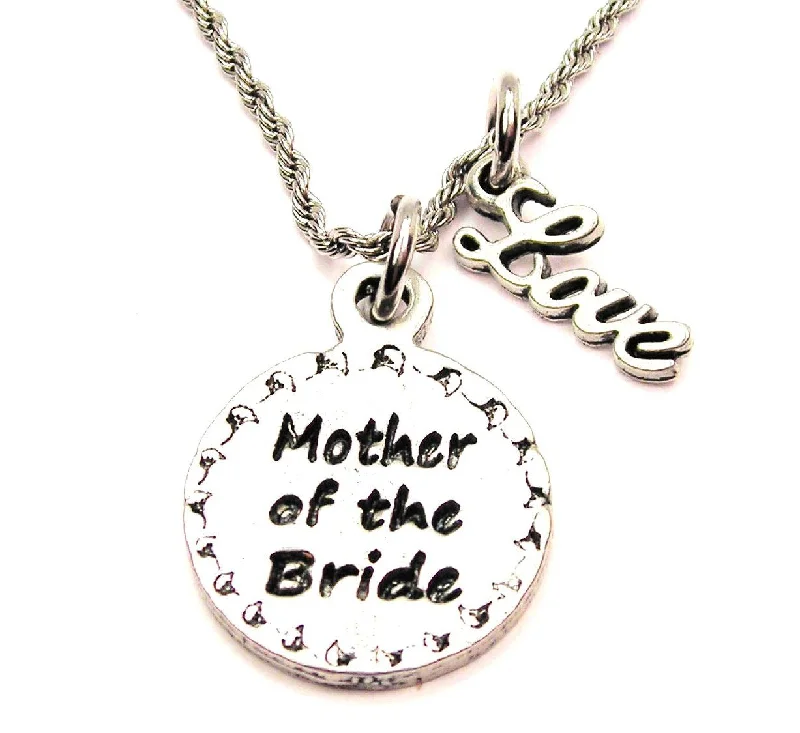 Crystal Bead Necklace-Mother Of The Bride 20" Chain Necklace With Cursive Love Accent