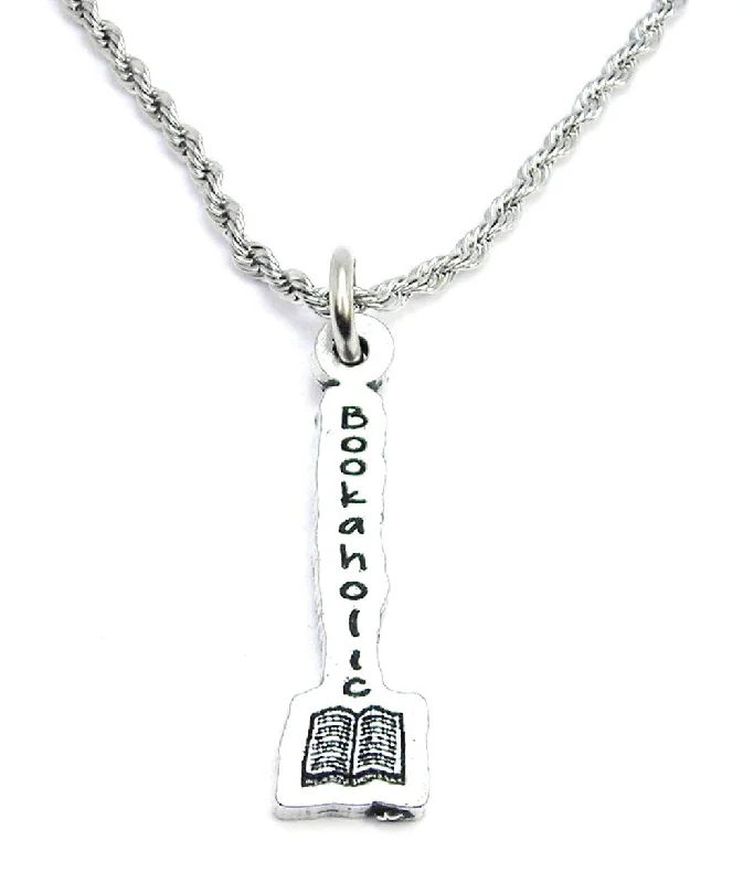 Wedding Necklace for Bridesmaids-Bookaholic With Book Single Charm Necklace