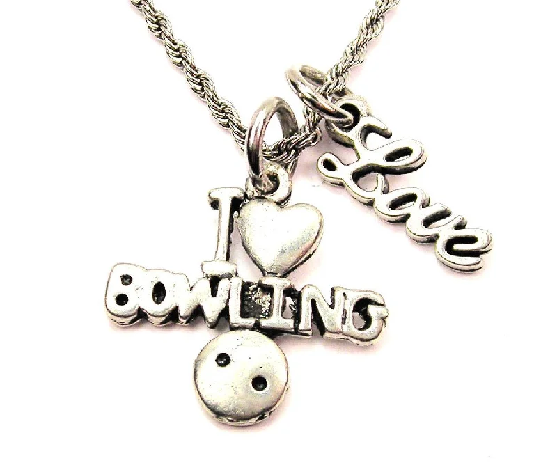 Ethnic Necklace for Women-I Love Bowling 20" Chain Necklace With Cursive Love Accent