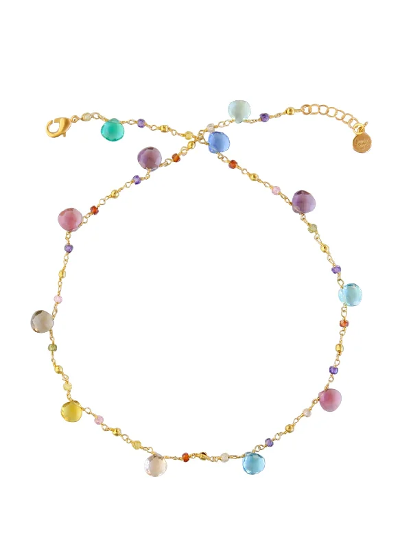 Retro Gold Necklace-Gemstone Station Necklace